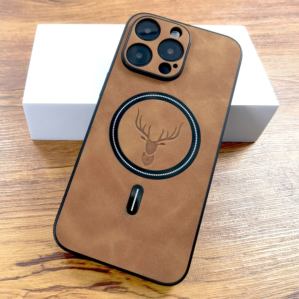 Leather Textured Soft Touch Phone Case For Apple iPhone Elk Deer Light Brown