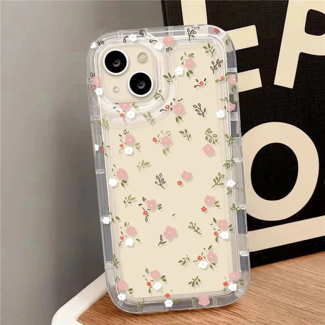 Transparent Silicone Phone Case With Flower Prints For Apple iPhone Pattern A01