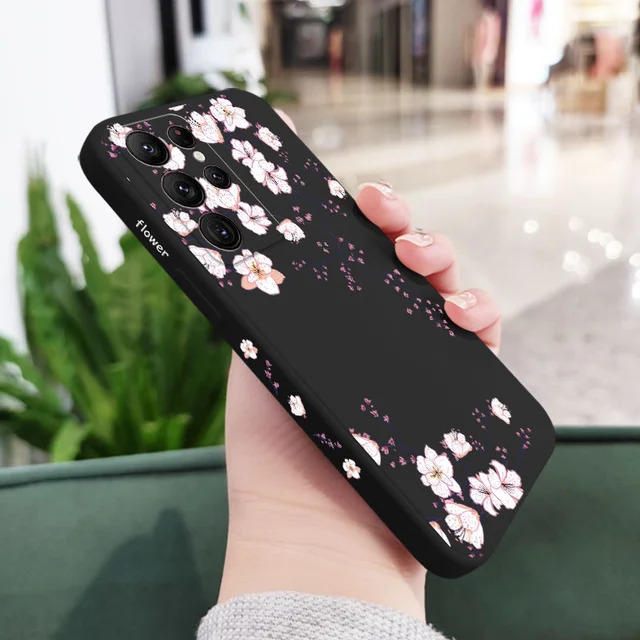 Silicone Phone Case With Flower Print For Samsung Galaxy Black