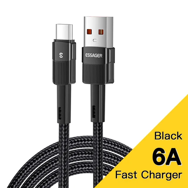 USB A to USB C fast charging data cable black