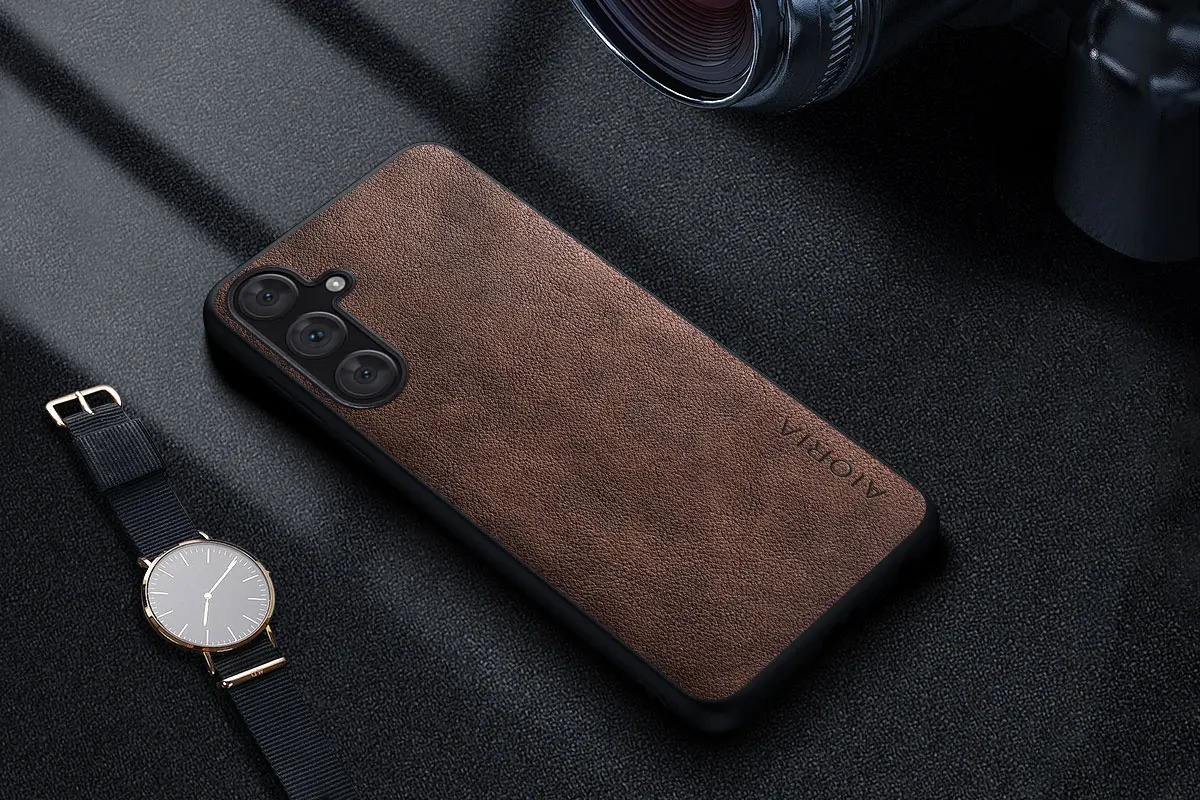 Leather Pattern Retro Business Style Phone Case For Samsung Galaxy Brown