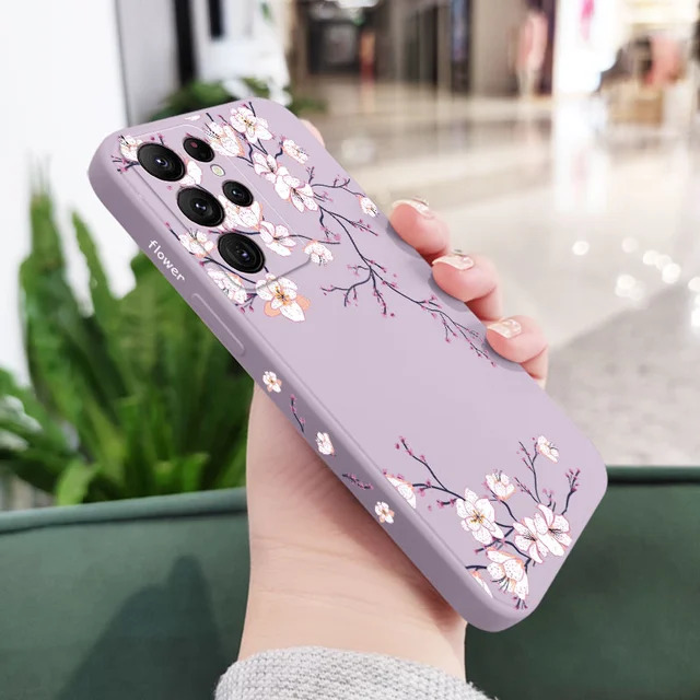 Silicone Phone Case With Flower Print For Samsung Galaxy Purple
