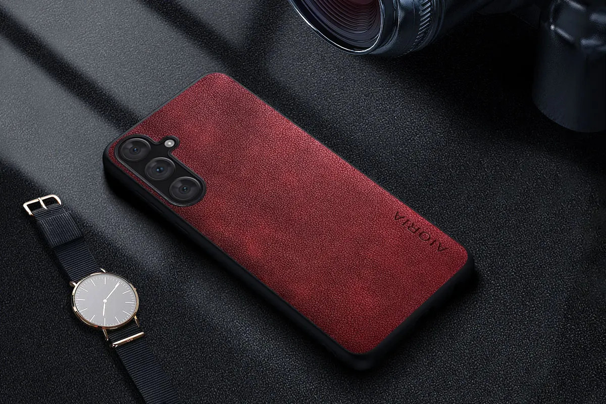 Leather Pattern Retro Business Style Phone Case For Samsung Galaxy Red