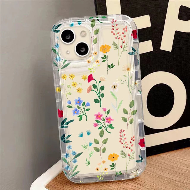 Transparent Silicone Phone Case With Flower Prints For Apple iPhone Pattern A02