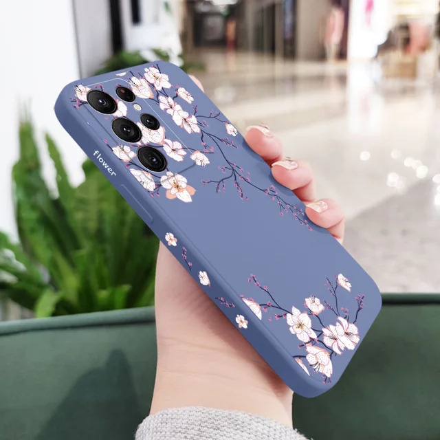 Silicone Phone Case With Flower Print For Samsung Galaxy Blue