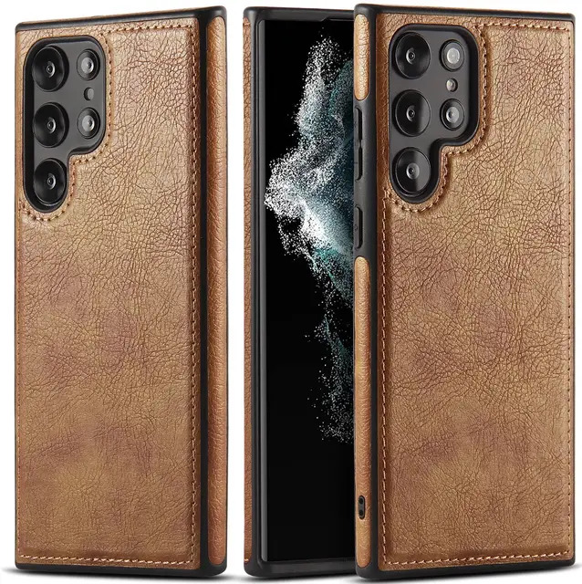 Leather Textured Business Style Phone Case For Samsung Galaxy Brown