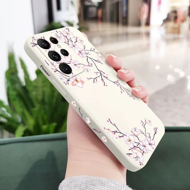 Silicone Phone Case With Flower Print For Samsung Galaxy White